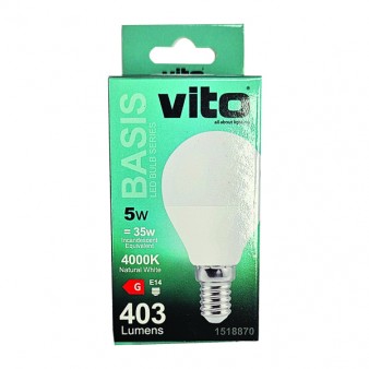 ΛΑΜΠΑ LED BASIS ΣΦΑΙΡΙΚΗ G45 E14 5W 403Lm 4000K VITO